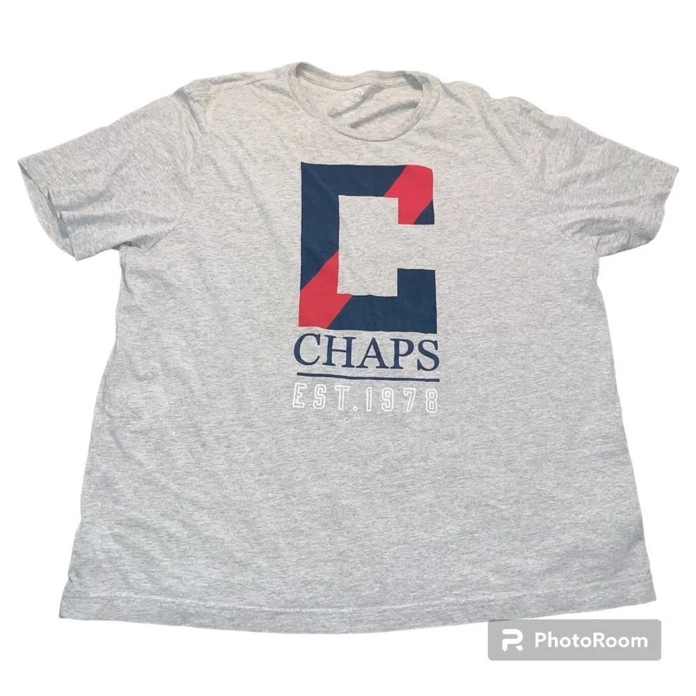 Chaps Ralph Lauren Mens T Shirt Est 1978 Gray Logo Basic Cotton Size XL.